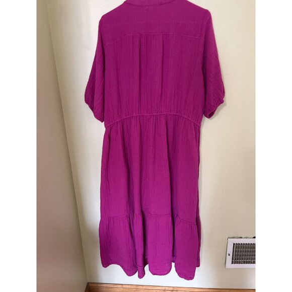 Sonoma Womens Button-Down Dress 2X Purple 100% Cotton V-Neck Beachy Resort - Picture 10 of 11